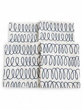 Kate Spade Cream & Navy The Loop Design Set Of 4 Cotton Dinner Napkins 20" X 19"